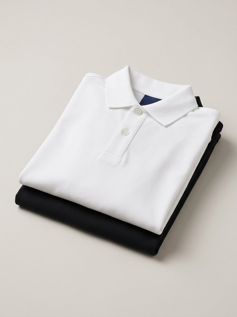 Polo trắng và polo đen gấp chồng